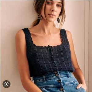 Sezane Zelie Knit Tank Top - Navy Blue - Button Front - Size Small